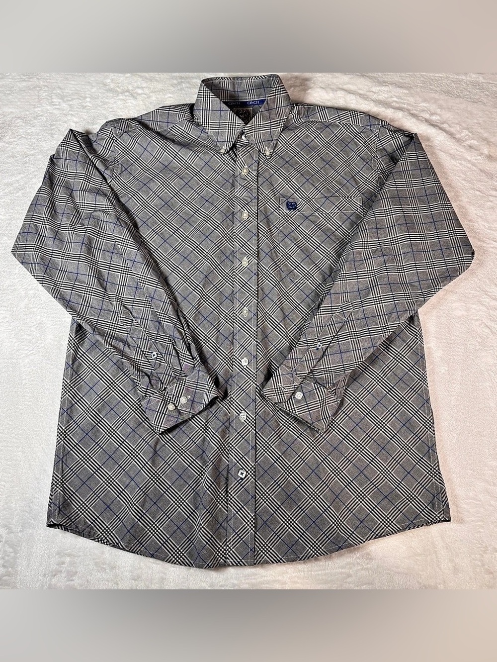 Cinch Men’s Small Gray Blue Plaid Western Button Down Shirt